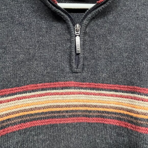 Columbia XCQ Men's Large Gray Orange Red Striped Mock 1/4 Zip Sweater Pullover - Picture 2 of 8